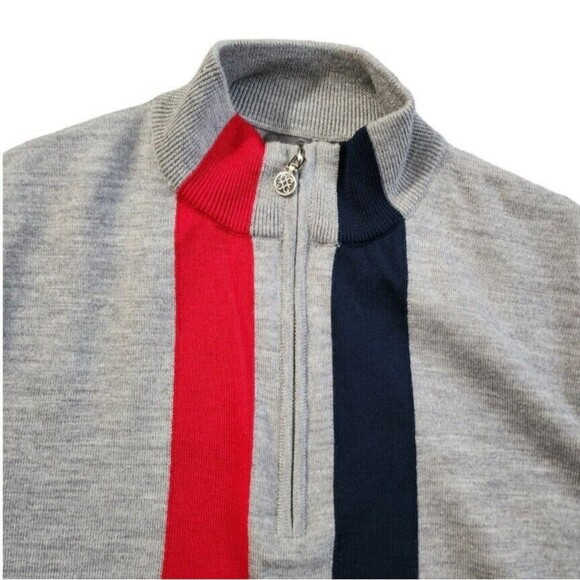 G/Fore Men's 100% Merino Wool 1/4 Zip Sweater Pullover Striped Heather Gray XL - Picture 5 of 13